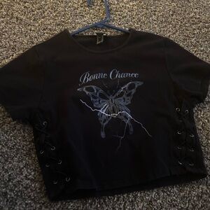 Forever 21 Black Butterfly Lace-Up Crop Top